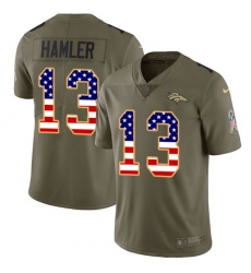 Youth Denver Broncos #13 KJ Hamler Olive USA Flag Stitched Limited 2017 Salute To Service Jersey