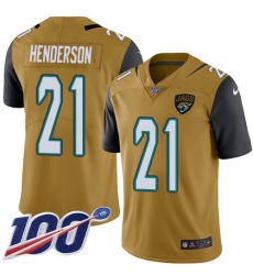 Men's Jacksonville Jaguars #21 C.J. Henderson Gold Stitched Limited Rush 100th Season Jersey