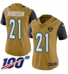 Women's Jacksonville Jaguars #21 C.J. Henderson Gold Stitched Limited Rush 100th Season Jersey