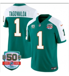 Men's Nike Miami Dolphins #1 Tua Tagovailoa White Green C 50ts  Jersey