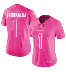 Women's Miami Dolphins #1 Tua Tagovailoa Pink Stitched Limited Rush Fashion Jersey Women's Miami Dolphins #1 Tua Tagovailoa Pink Stitched Limited Rush Fashion Jersey
