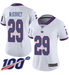 Women's New York Giants #29 Xavier McKinney White Stitched Limited Rush 100th Season Jersey