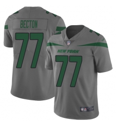 Men's New York Jets #77 Mekhi Becton Gray Stitched Limited Inverted Legend Jersey