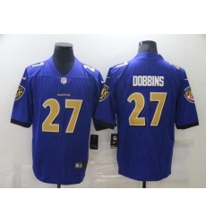 Men's Baltimore Ravens #27 J.K. Dobbins Nike Purple Gold Limited Jersey