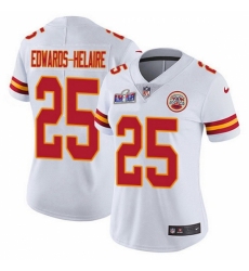 Women's Kansas City Chiefs #25 Clyde Edwards Helaire White 2023 F U S E Vapor Untouchable Limited Stitched 2024 Super Bowl LVIII Jersey