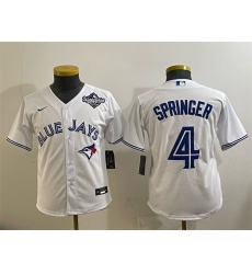 Youth Toronto Blue Jays #4 George Springer White 2025 World Series Cool Base Stitched Baseball Jersey