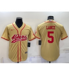 Men's San Francisco 49ers #5 Trey Lance Gold Stitched Cool Base Nike Baseball Jersey