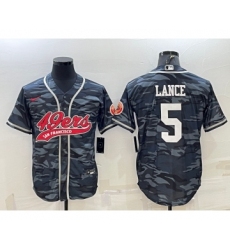 Men's San Francisco 49ers #5 Trey Lance White Name Grey Camo With Patch Cool Base Stitched Baseball Jersey