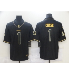 Men's Cincinnati Bengals #1 Ja'Marr Chase Nike Black Gold 2021 NFL Draft First Round Pick Limited Jersey