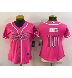 Women's New England Patriots #10 Mac Jones Pink With Patch Cool Base Stitched Baseball Jersey Women's New England Patriots #10 Mac Jones Pink With Patch Cool Base Stitched Baseball Jersey