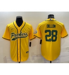 Men's Green Bay Packers #28 AJ Dillon Yellow With Patch Cool Base Stitched Baseball Jersey
