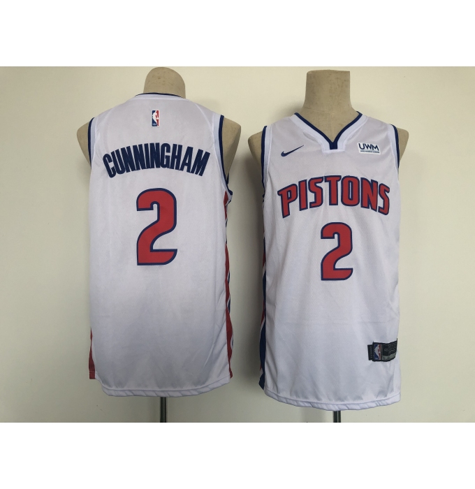 Men's Detroit Pistons #2 Cade Cunningham White 2021 Draft First Round Jersey