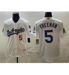 Men's Los Angeles Dodgers #5 Freddie Freeman White 2026 Gold Collection 9x & B2B Champs Stitched Baseball Jersey