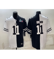 Men's Philadelphia Eagles #11 A.J. Brown Black & White Split Super Bowl LVII Patch Limited Stitched Jersey