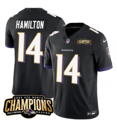 Men's Baltimore Ravens #14 Kyle Hamilton Black 2023 F.U.S.E. AFC North Champions Vapor Limited Football Stitched Jersey Men's Baltimore Ravens #14 Kyle Hamilton Black 2023 F.U.S.E. AFC North Champions Vapor Limited Football Stitched Jersey