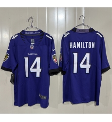 Men's Baltimore Ravens #14 Kyle Hamilton Purple 2026 Alternate Vapor Limited Football Stitched Jersey Men's Baltimore Ravens #14 Kyle Hamilton Purple 2026 Alternate Vapor Limited Football Stitched Jersey