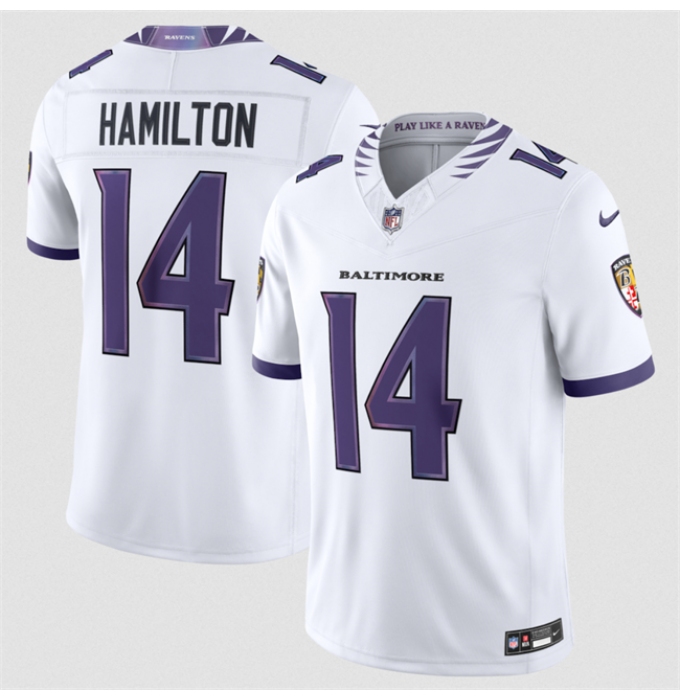 Men's Baltimore Ravens #14 Kyle Hamilton White 2026 F.U.S.E. Stitched Vapor Limited Football Jersey