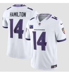 Men's Baltimore Ravens #14 Kyle Hamilton White 2026 With 1-Star C F.U.S.E. Vapor Limited Football Stitched Jersey Men's Baltimore Ravens #14 Kyle Hamilton White 2026 With 1-Star C F.U.S.E. Vapor Limited Football Stitched Jersey