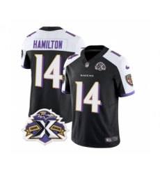 Men's Nike Baltimore Ravens #14 Kyle Hamilton Black White 2023 F.U.S.E Throwback Vapor Limited Stitched Jersey Men's Nike Baltimore Ravens #14 Kyle Hamilton Black White 2023 F.U.S.E Throwback Vapor Limited Stitched Jersey