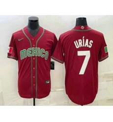 Men's Mexico Baseball #7 Julio Urias 2023 Red Blue World Baseball Classic Stitched Jersey1