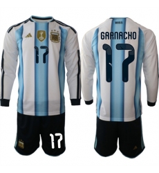 Men's Argentina #17 GARNACHO Long Sleeve National Team FIFA x World Cup 2026 Home White On Field Jersey
