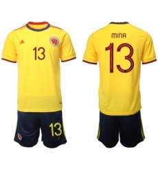 Men's Colombia #13 Mina Yellow Home Soccer Jersey Suit