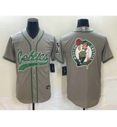 Men's Boston Celtics Gray Team Big Logo Stitched Baseball Jersey