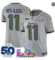 Men's Seattle Seahawks #11 Jaxon Smith-Njigba Gray 2025 F.U.S.E. Super Bowl LX And 50th Season “Rivalries” Vapor Limited Football Stitched Jersey