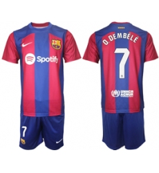 Men's Barcelona #7 O.Dembele Blue Red 2023-24 Home Soccer Jersey
