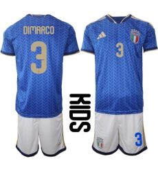 Youth Italy #3 DIMARCO National Team FIFA x World Cup 2026 Home Blue On Field Kids Jerseys