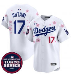 Men's Los Angeles Dodgers #17 Shohei Ohtani White 2025 Tokyo Series Limited Stitched Baseball Jersey