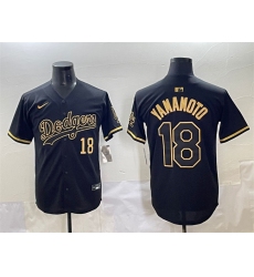 Men's Los Angeles Dodgers #18 Yoshinobu Yamamoto Black Gold Limited Stitched Jersey