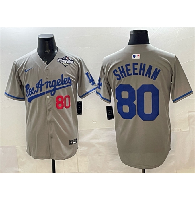 Men's Los Angeles Dodgers #80 Emmet Sheehan Grey 2025 World Series Limited Stitched Baseball Jersey