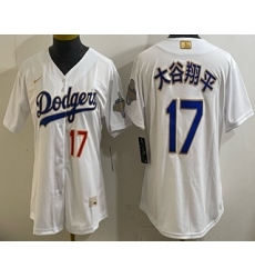 Women's Los Angeles Dodgers #17 大谷翔平 White Japanese 2026 Gold Collection Limited Jersey