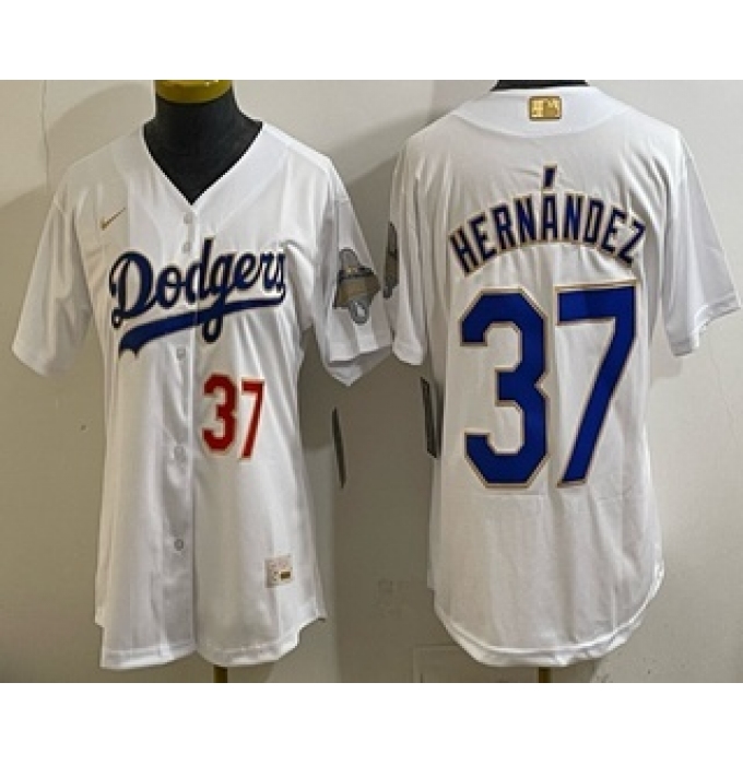 Women's Los Angeles Dodgers #37 Teoscar Hernandez White 2026 Gold Collection Stadium Jersey
