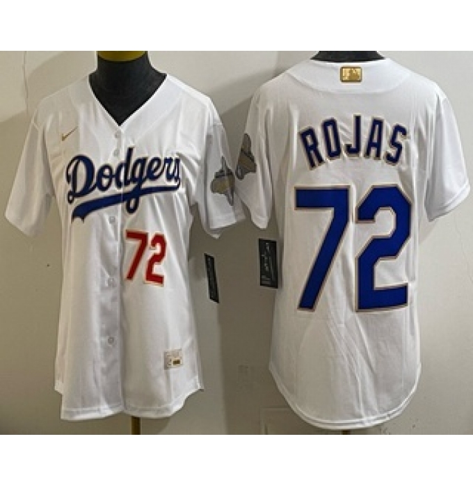 Women's Los Angeles Dodgers #72 Miguel Rojas White 2026 Gold Collection Stadium Jersey