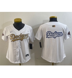 Womens Los Angeles Dodgers Team Big Logo White 2025 Gold Collection Limited Stitched Baseball Jersey(Run Small)