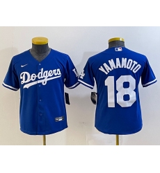 Youth Los Angeles Dodgers #18 Yoshinobu Yamamoto Blue Stitched Cool Base Nike Jersey
