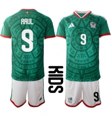 Youth Mexico #9 RAUL National Team FIFA x World Cup 2026 Home Green On Field Kids Jersey