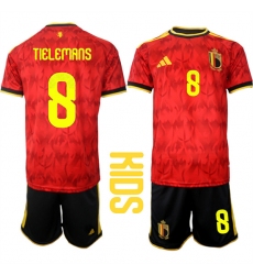 Youth Belgium #8 TIELEMANS National Team FIFA x World Cup 2026 Home Red On Field Kids Jersey