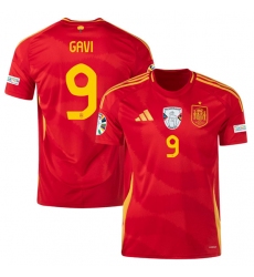 Men's Spain Team #9 Gavi Scarlet 2024 Home Soccer Jersey