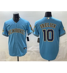 Men's Milwaukee Brewers #10 Sal Frelick Blue With Home & Bob Uecker Stitched Baseball Jersey
