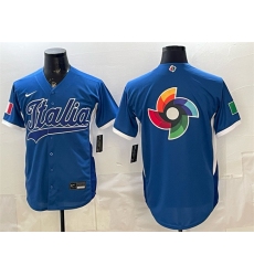 Men's Italy Baseball Blue 2026 World Baseball Classic Big Logo Home Stadium Stitched Jersey