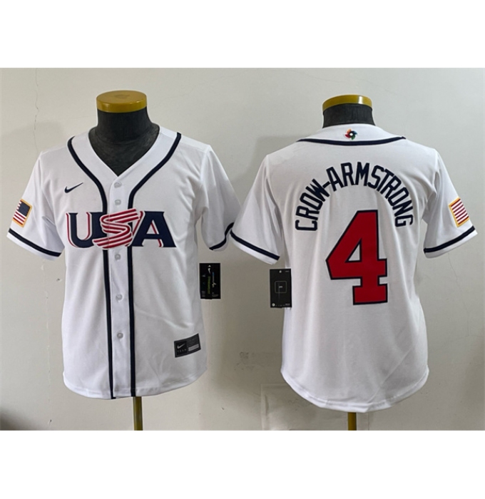 Youth USA Baseball #4 Pete Crow-Armstrong White 2026 World Baseball Classic Home Stadium Stitched Baseball Jersey