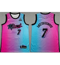 Men's Miami Heat #7 Giannis Antetokounmpo Blue Pink City Edition Stitched Basketball Jersey