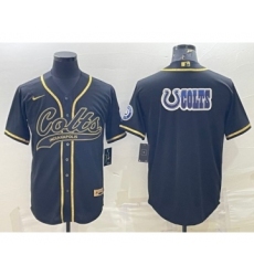Men's Indianapolis Colts Black Gold Team Big Logo With Patch Cool Base Stitched Baseball Jersey