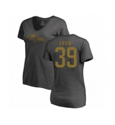 Football Women's Baltimore Ravens #39 Tyler Ervin Ash One Color T-Shirt
