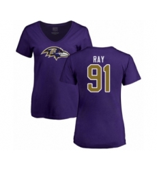 Football Women's Baltimore Ravens #91 Shane Ray Purple Name & Number Logo T-Shirt