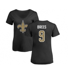 Football Women's New Orleans Saints #9 Drew Brees Black Name & Number Logo Slim Fit T-Shirt