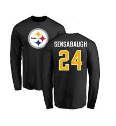 Football Pittsburgh Steelers #24 Coty Sensabaugh Black Name & Number Logo Long Sleeve T-Shirt